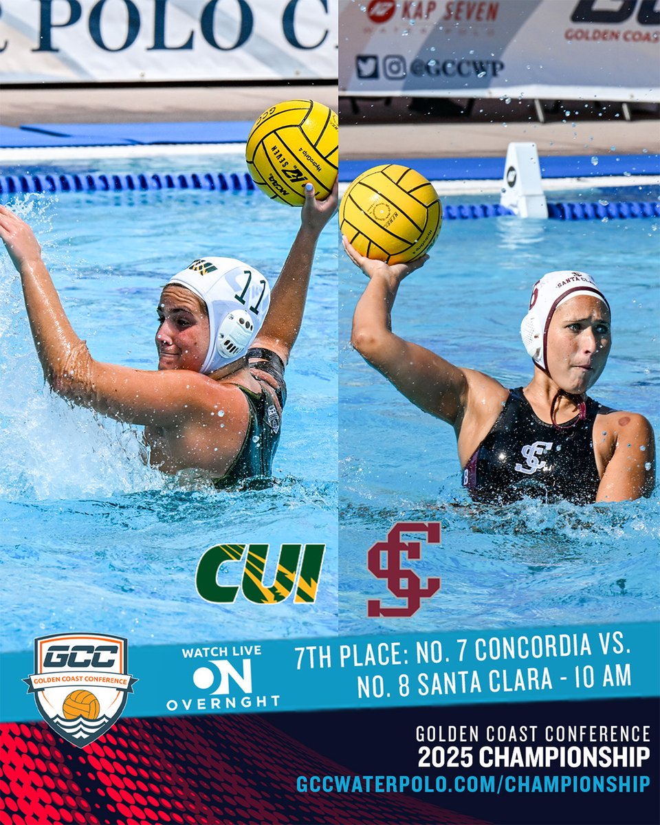 The #GCCWaterPolo Championship continues with our first game today, 7th place matchup between <a href="/cuiwwp/">cuiwwp</a> and <a href="/SCUPolo/">Santa Clara Water Polo</a> at 10 am. Watch live + follow here &gt;&gt; gccwaterpolo.com/tournaments/?i… #ncaawaterpolo