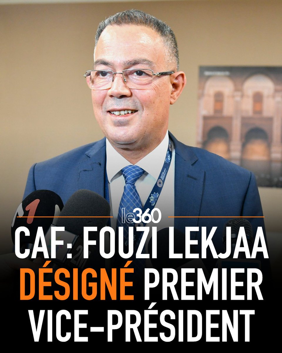 Le360fr's tweet photo. 🇲🇦⚽ Fouzi Lekjaa, président de la FRMF, a été désigné ce samedi premier vice-président de la Confédération africaine de football.

L’annonce a été faite par Patrice Motsepe, président de la CAF, lors d’une réunion du comité exécutif à Accra (Ghana).

→ https://t.co/yM4Gm1geEa https://t.co/k56cIu4Ibu