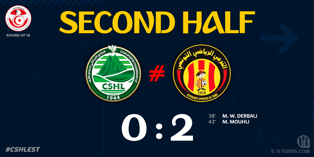 ESTuniscom's tweet photo. ⏱ 46' | #TunisiaCup🇹🇳 Round of 16 #CSHLEST | #CSHammamLif 0⃣-2⃣ @ESTuniscom : The second half kicks off / بداية الشوط الثاني / Coup d'envoi de la seconde période https://t.co/0BUPBIUMnV