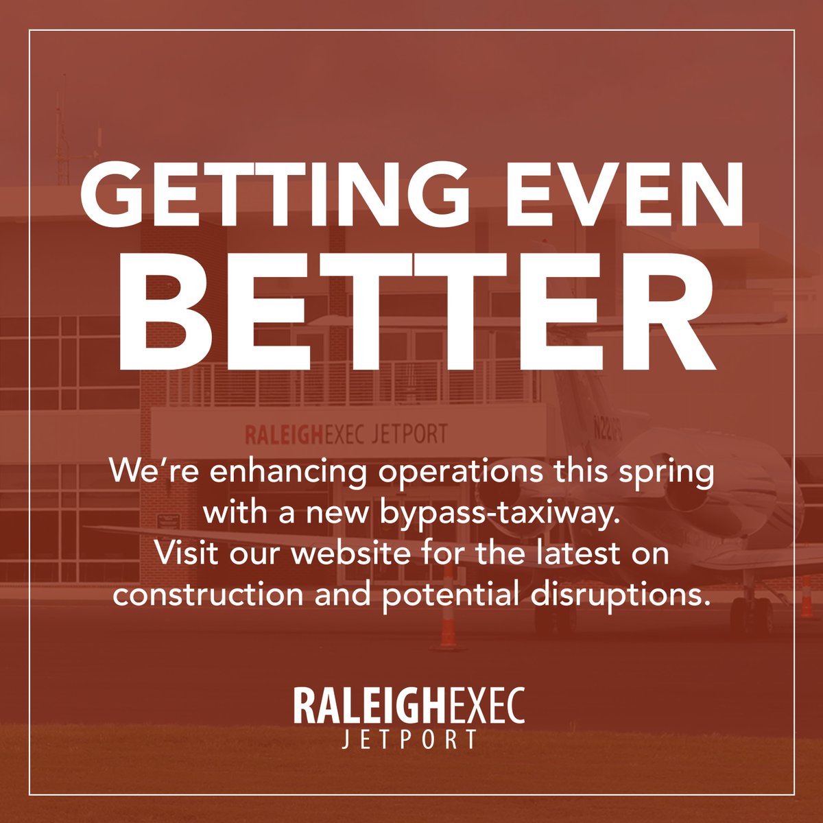 GETTING EVEN BETTER! We're enhancing operations this spring with a new bypass-taxiway.

To avoid any confusion, given how social media algorithms repost items, please find all construction details, potential disruptions and future updates on the website: raleighexec.com/runway-improve….