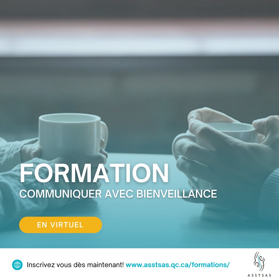 InfosASSTSAS's tweet image. [FORMATION] : Communiquer avec bienveillance

Cette formation met en avant des pratiques individuelles pour communiquer avec bienveillance et favoriser un climat de travail sain et agréable.

Date : 28 mai de 9h à 12h. Inscription : bit.ly/4fpO58A.

#asstsas #formation