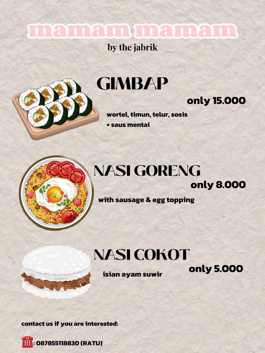 HIII MYDAY &amp; ARMY👋🏼👋🏼👋🏼‼️‼️
aku open po makanan tgl 3 mei di konser day6 dan jhope yaa, bisa langsung kontak aku/dm ke akun ini yaa😁
aku jamin ini enak bangett😁👍🏼👍🏼
#JHOPE_ON_THE_STAGE_JAKARTA
#DAY6_FOREVER_YOUNG_JAKARTA_2025