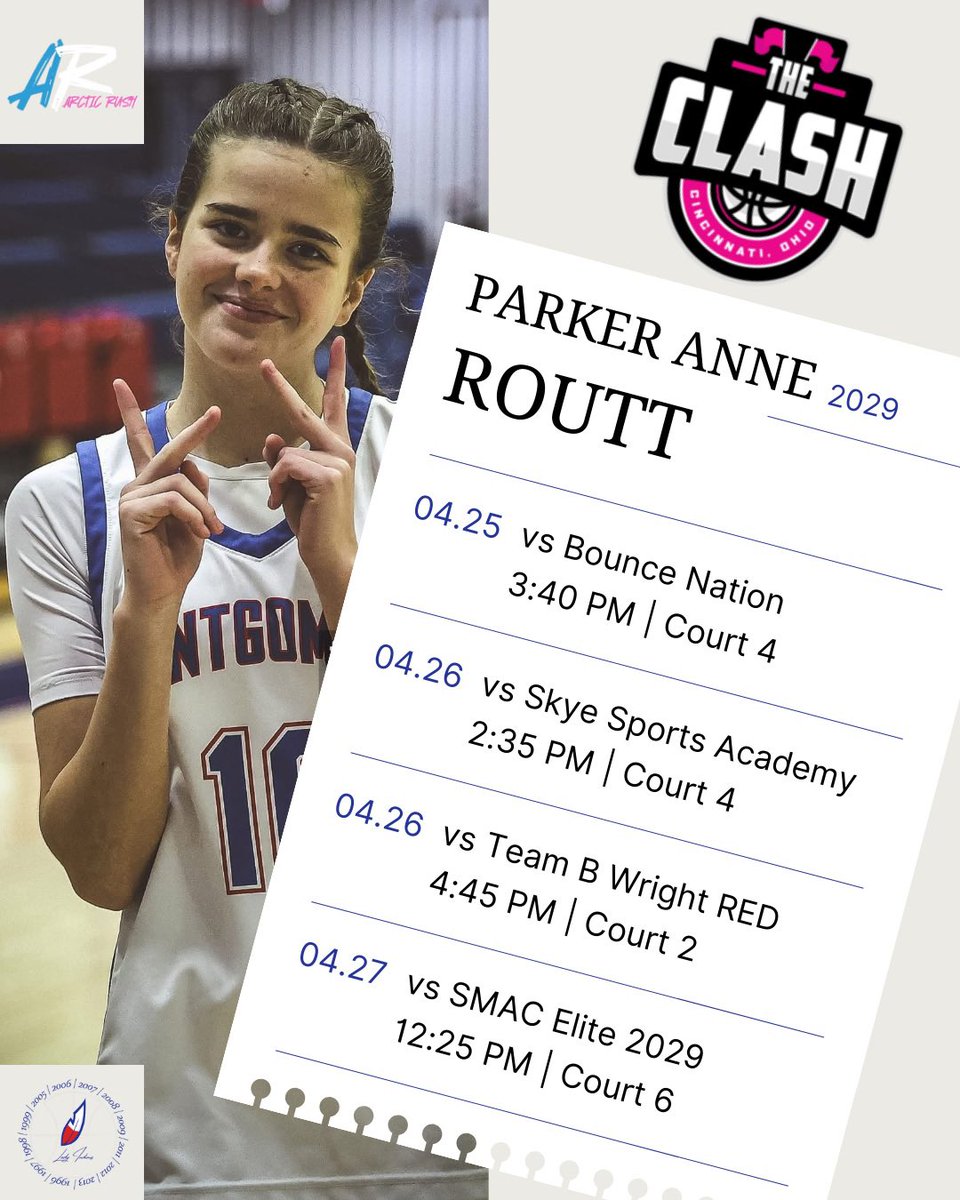 Montgomery County Lady Indians Basketball (@mchsladyhoops) on Twitter photo 2029 <a href="/ParkerAnneRoutt/">Parker Anne</a> is in action this weekend at The Clash!
Check out her schedule below ⬇️ 2029 <a href="/ParkerAnneRoutt/">Parker Anne</a> is in action this weekend at The Clash!
Check out her schedule below ⬇️