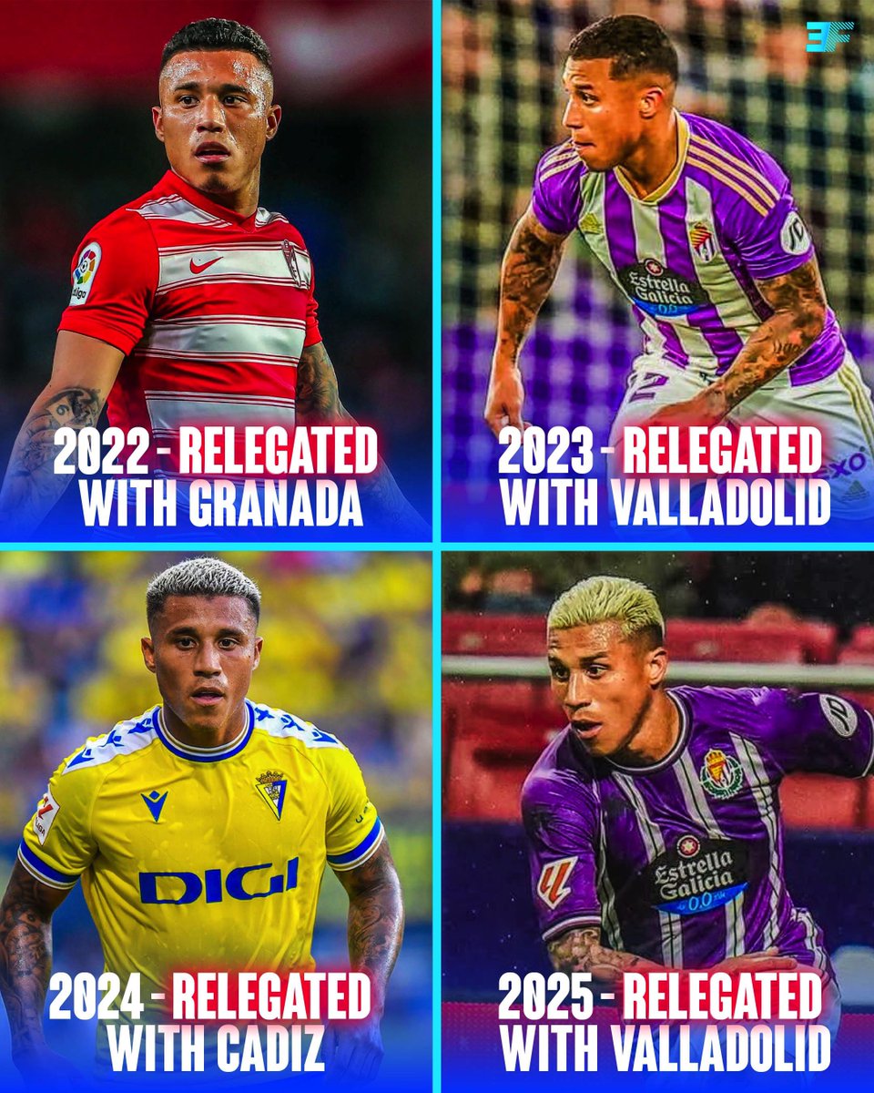 🇻🇪🫠 Darwin Nachis (32) has been relegated from La Liga 4 seasons in a row! 🔻📉