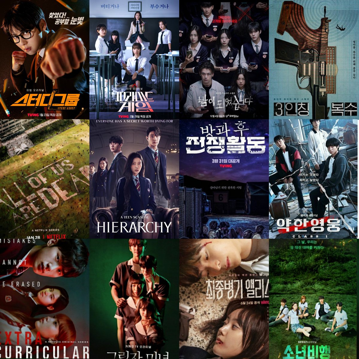 kfandefo's tweet photo. 2020s high school dramas are so thrilling...these are some very nice shows 💯🔥
#DutyAfterSchool #AllOfUsAreDead #WeakHeroClass1 #Weakheroclass2 #Hierachy #TheRevengeofOthers #UltimateWeaponAlice #HopeOrDope #ShadowBeauty #Extracurricular #Studygroup #PyramidGame #NightHascome https://t.co/tN4UjbwqQi