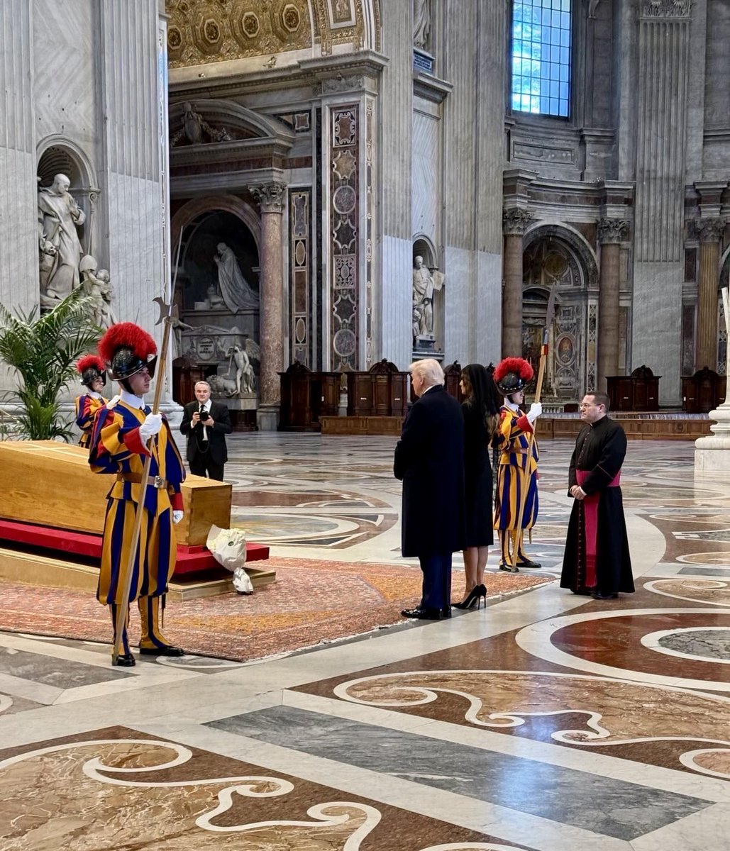 President Trump and First Lady Melania Trump pay their respects to Pope Francis in St. Peter's Basilica.