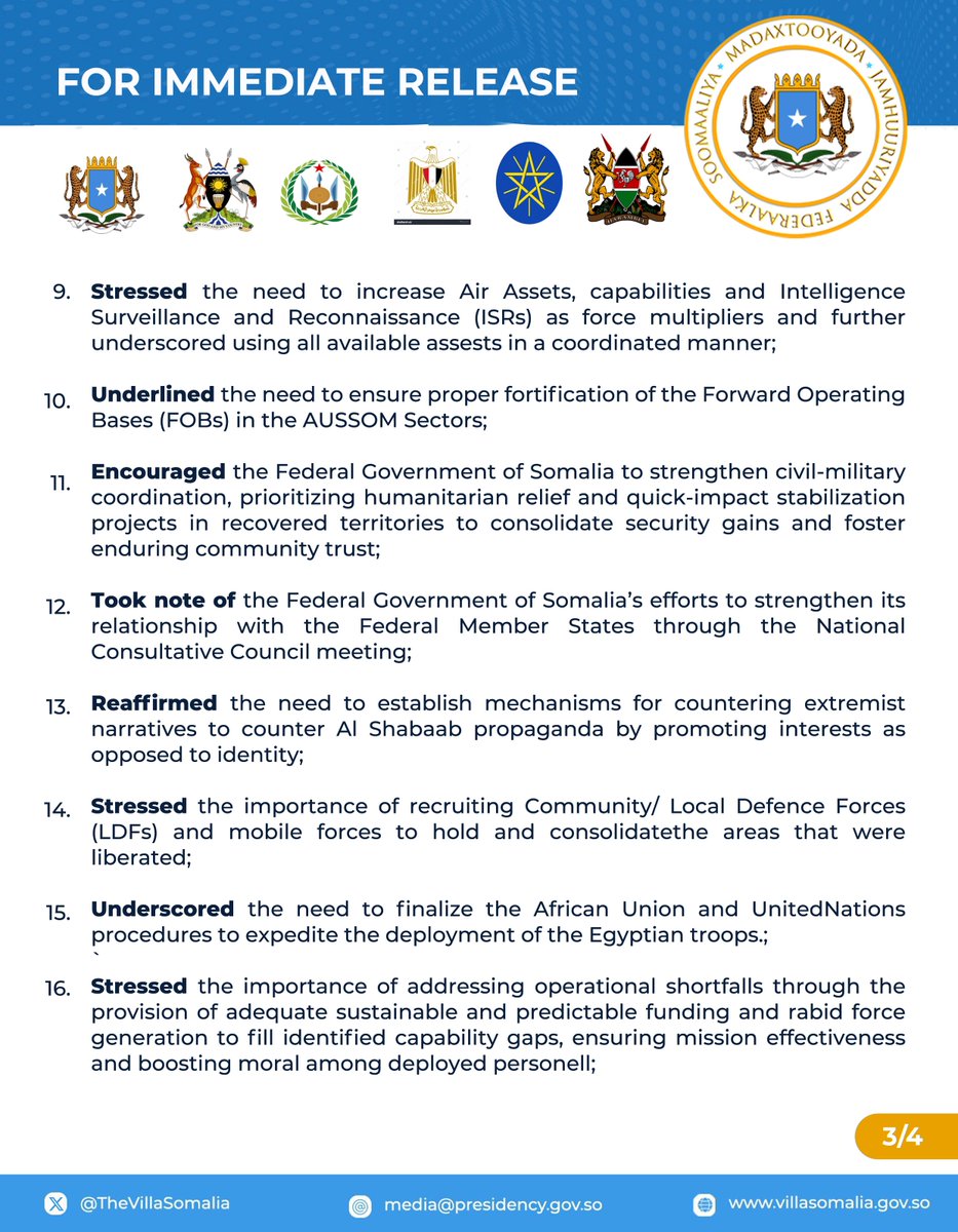 TheVillaSomalia's tweet photo. Official Joint Communique issued at the end of the Extraordinary Summit of the Troop Contributing Countries to the African Union Support and Stabilization Mission in Somalia and the Federal Republic of Somalia.👇🏾 https://t.co/9FJV51yLQb