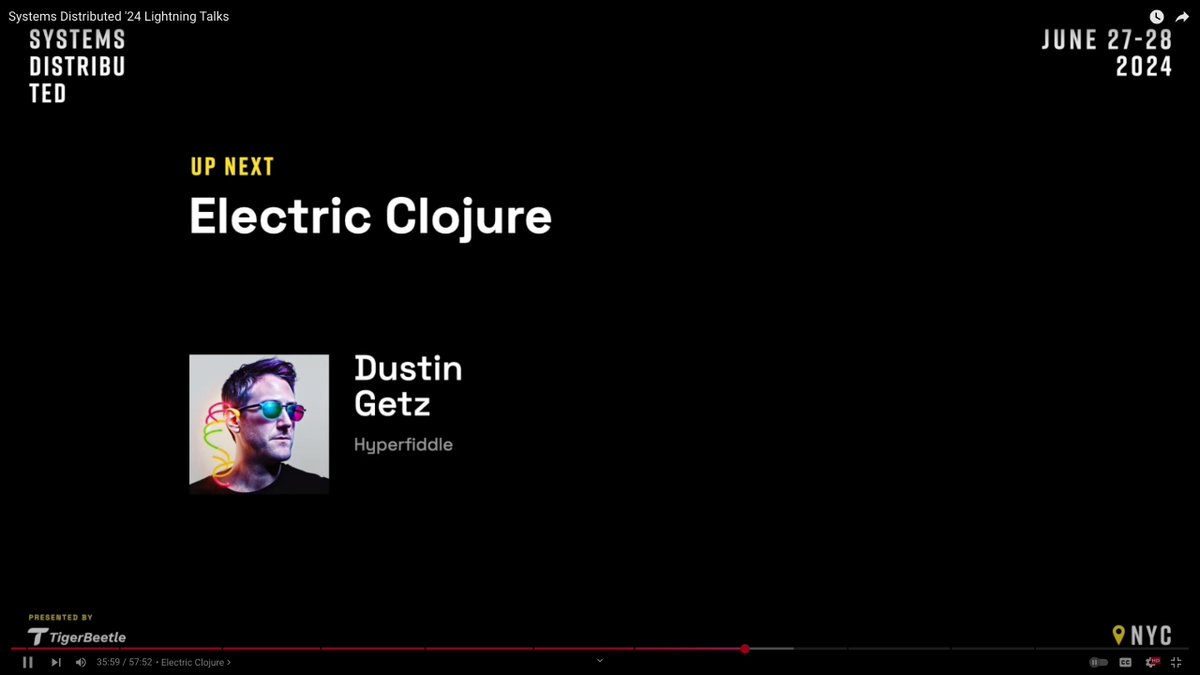 dustingetz's tweet image. Lighning talk! Electric Clojure in 5 minutes — Systems Distributed 2024
share.descript.com/view/nJkFVXo15… #ElectricClojure