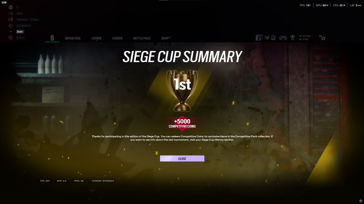 1x S-Tier Siege Cup Winner 🏆🦠