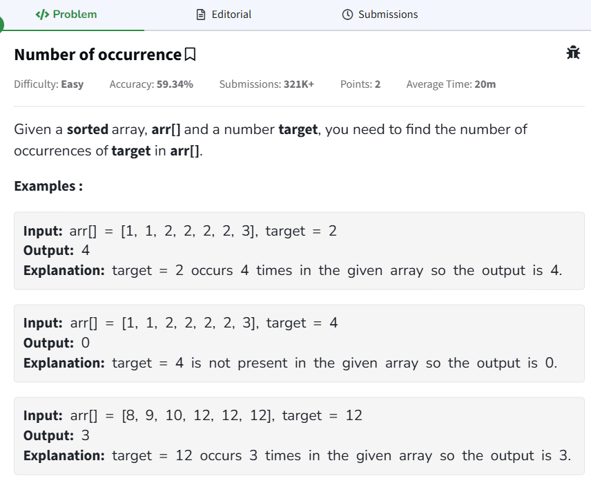 Shashank8839's tweet photo. 🚀 Day 28 of #gfg160 – @geeksforgeeks   Find Number of Occurrences (Binary Search 💥)
#geekstreak2025 
Today’s DSA problem tested my binary search mastery 🧠#gfgchallenge #dsaprep #binarysearchmagic
#techjourney #problemofthday #techwithshashank #frontenddeveloper https://t.co/XKGQTvPjEH