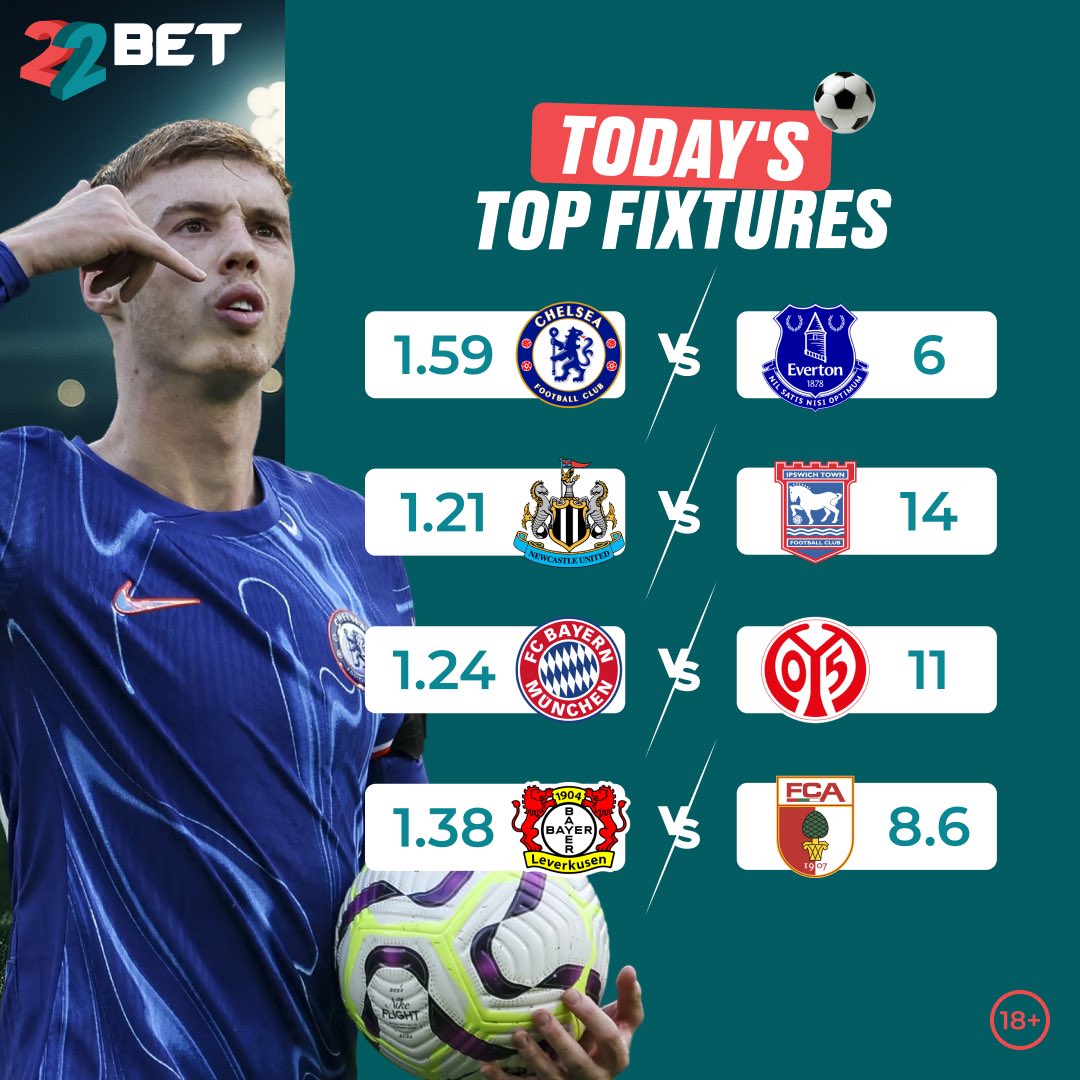 ⚽ Big games. Bigger moments. 🔥

 Today's fixtures are stacked, but Chelsea vs Everton is the one to watch! 👑💙
 Will Stamford Bridge witness magic or mayhem? 👀🏟️
 👉 Place your bets now: 22best.org/KE with 22Bet and turn predictions into prizes! 🎯💸