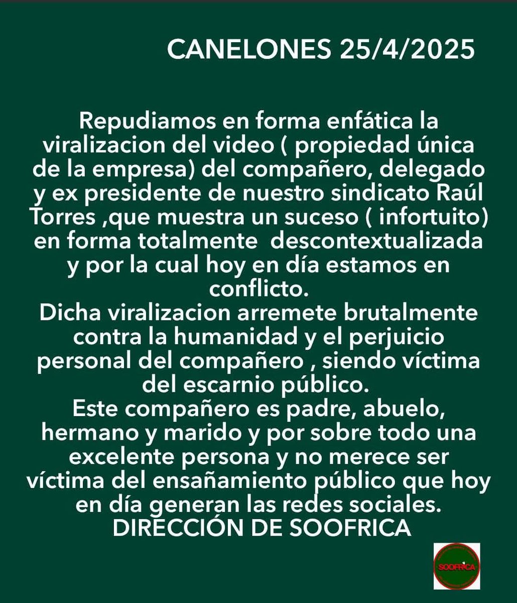 Me genera curiosidad 2 cosas :
1. El uso que le dan a la palabra "infortuito"
2. En cual contexto seria razonable la actitud del trabajador
En fin, reitero lo de ayer; este comportamiento corporativo defendiendo lo indefendible perjudica a los trabajadores sindicalizados 🙄