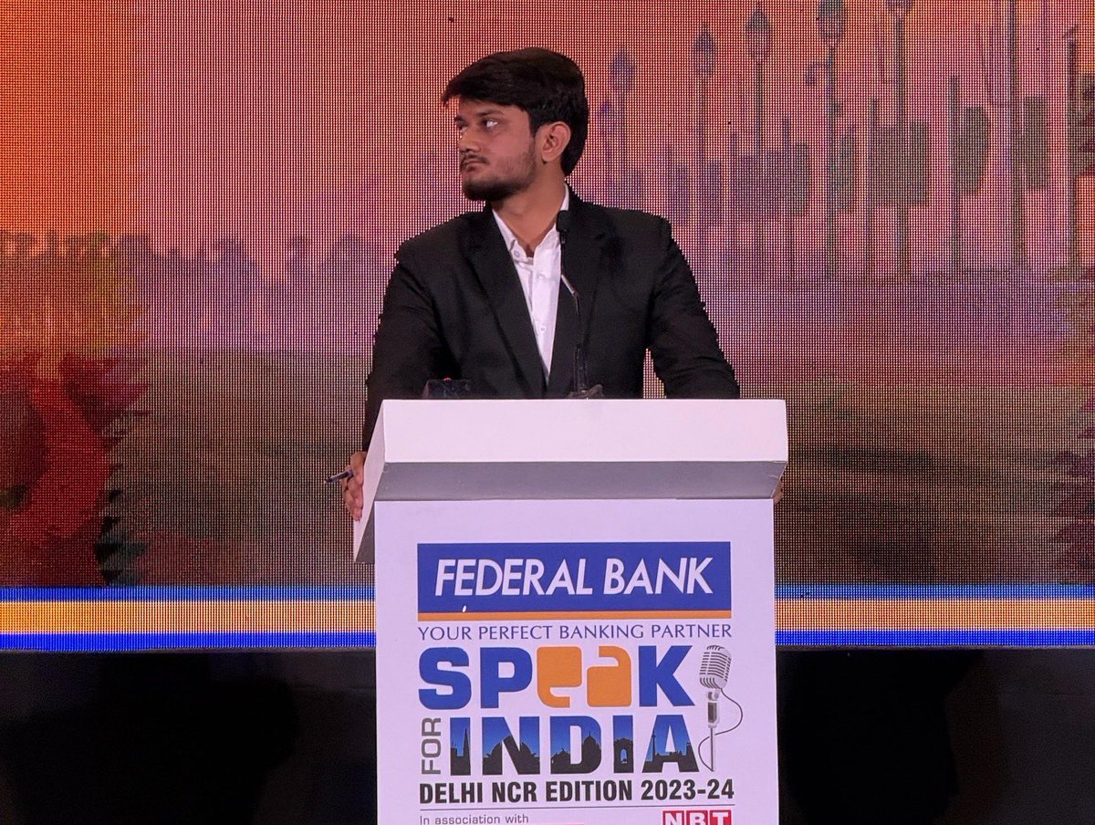 gkftii's tweet photo. Proud moment for GKFTII!
Our student Naman Sharma (School of Mass Comm &amp; Journalism) made it to the Top 8 Finalists at the @FederalBankLtd Speak for Debate 2024-25, winning ₹50,000!
Congratulations, Naman!

#GKFTII #SpeakForIndia #DebateChampion #StudentSuccess #ProudMoment https://t.co/nfp7Q4QJNR