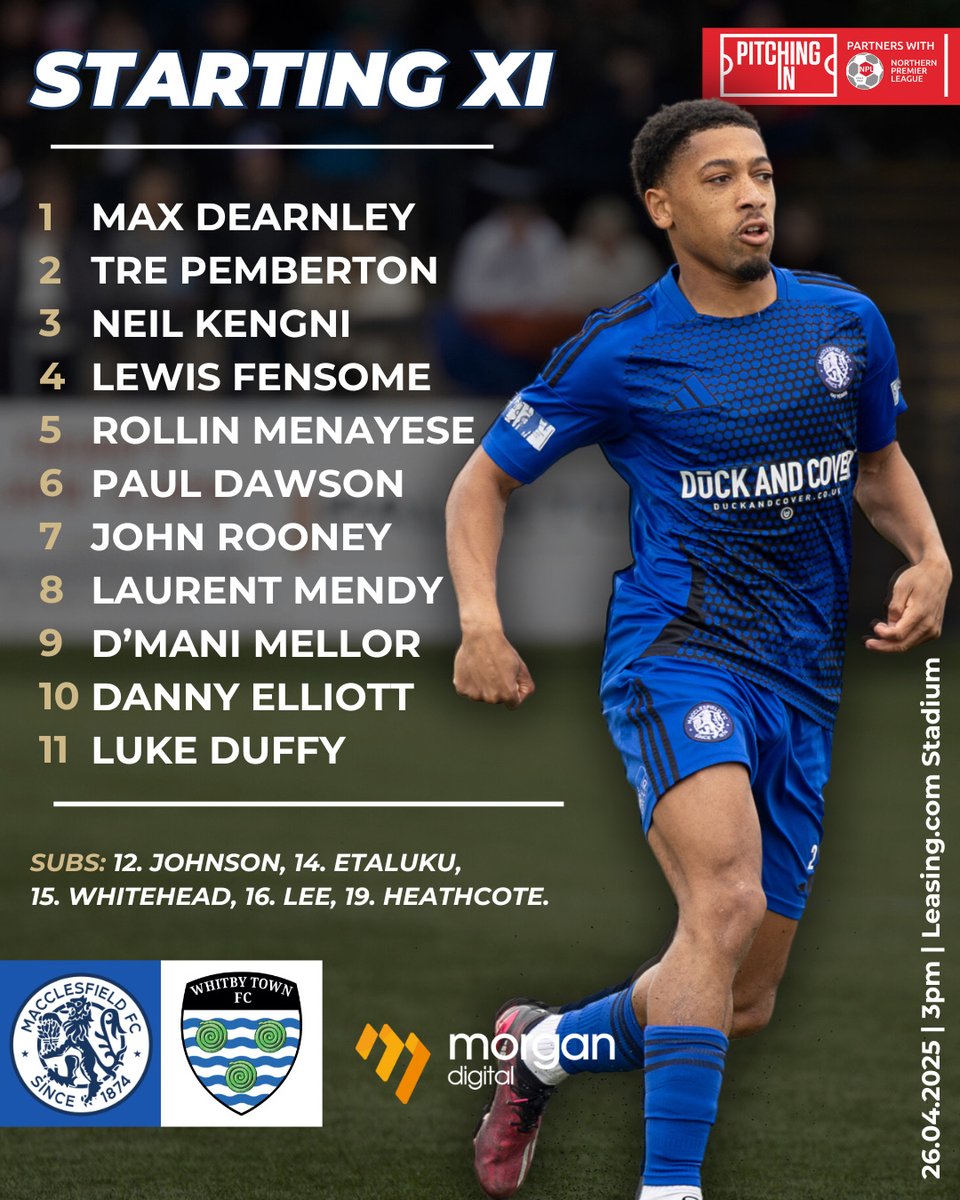 𝑺𝑻𝑨𝑹𝑻𝑰𝑵𝑮 𝑿𝑰 🔵 

Here is how the Champions lineup for the season finale against Whitby Town 🔢