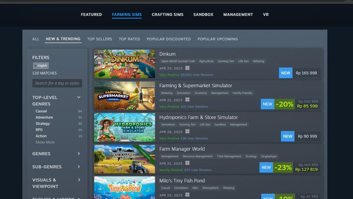 🌱 Hydroponics Farm &amp; Store Simulator is now officially FULLY RELEASED v1.0! 🎉
store.steampowered.com/app/3152540/Hy…

We’re also featured on New &amp; Trending under Farming Sim category.
Thank you for growing with us!🌿🐟

 🎮Play now on Steam
#SteamRelease #NewRelease #FarmingSim #IndieDev