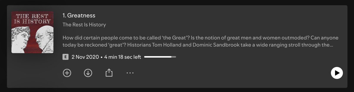 Just listened to my first #TheRestIsHistory episode on 'greatness', how its qualifiers has transformed through the ages (of empires to republics), and contrasting that to 'modern saints' as an alternate label for *moral* greatness—a great one indeed (!!!)
open.spotify.com/episode/4IMPeS…