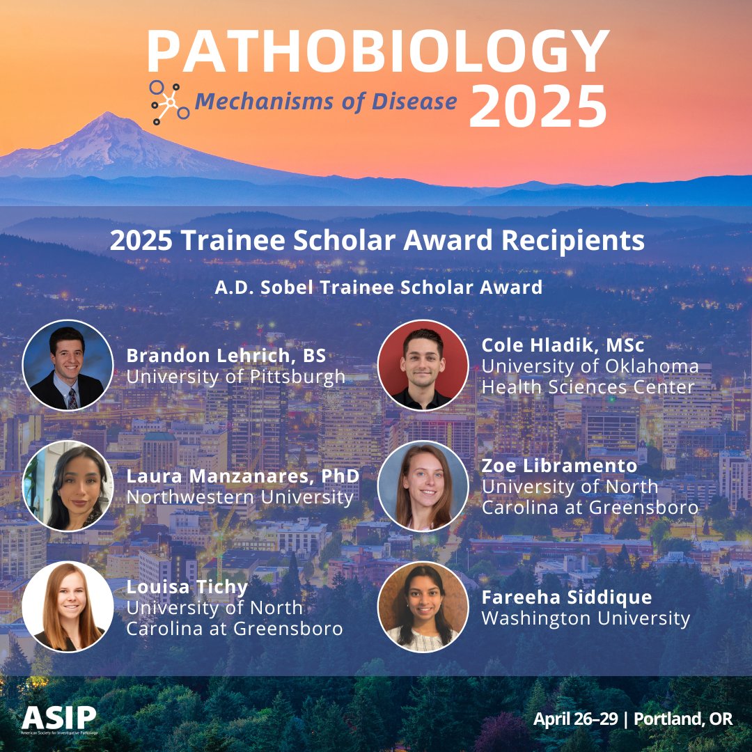 ASIPath's tweet photo. Congratulations to these #Pathobiology2025 Trainee Scholar Award Recipients! 👏 #ASIP2025 https://t.co/WHkMpb3u3I