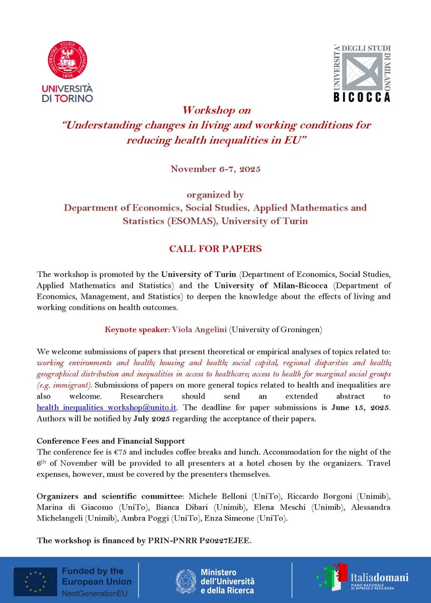 Enza Simeone (@enza_sime) on Twitter photo ๐ขCALL FOR PAPERS: Workshop on "๐ผ๐๐
๐๐๐๐๐๐๐
๐๐๐ ๐๐๐๐๐๐๐ ๐๐ ๐๐๐๐๐๐ ๐๐๐๐
๐๐๐๐๐๐ ๐๐๐ ๐๐๐
๐๐๐๐๐ ๐๐๐๐๐๐ ๐๐๐๐๐๐๐๐๐๐๐๐ ๐๐ ๐ฌ๐ผ".
๐SME, University of Turin
๐๏ธNovember 6-7, 2025
Deadline: June 15, 2025
We await your papers! ๐ขCALL FOR PAPERS: Workshop on "๐ผ๐๐
๐๐๐๐๐๐๐
๐๐๐ ๐๐๐๐๐๐๐ ๐๐ ๐๐๐๐๐๐ ๐๐๐๐
๐๐๐๐๐๐ ๐๐๐ ๐๐๐
๐๐๐๐๐ ๐๐๐๐๐๐ ๐๐๐๐๐๐๐๐๐๐๐๐ ๐๐ ๐ฌ๐ผ".
๐SME, University of Turin
๐๏ธNovember 6-7, 2025
Deadline: June 15, 2025
We await your papers!