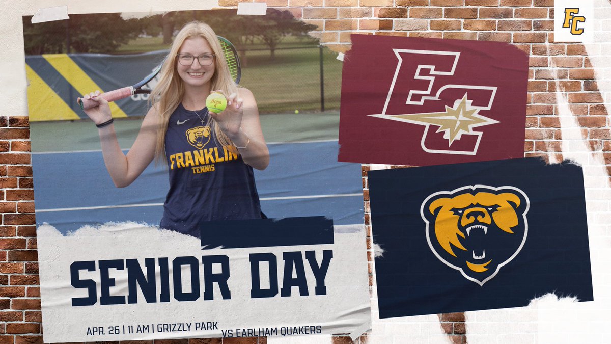 Franklin Grizzlies (@fcgrizathletics) on Twitter photo .<a href="/fcgrizwten/">Franklin College Women's Tennis</a> plays their final home match of the regular season today and we're celebrating our lone senior, Sydney Carson before first serve against Earlham!
Competition starts at 11 AM. We'll see you at Grizzly Park! .<a href="/fcgrizwten/">Franklin College Women's Tennis</a> plays their final home match of the regular season today and we're celebrating our lone senior, Sydney Carson before first serve against Earlham!
Competition starts at 11 AM. We'll see you at Grizzly Park!