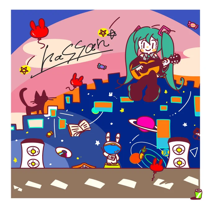 明日の超ボーマスは「え34」のスペースに行こうね!このイラストが目印のアルバムが配布されてるぞ〜 