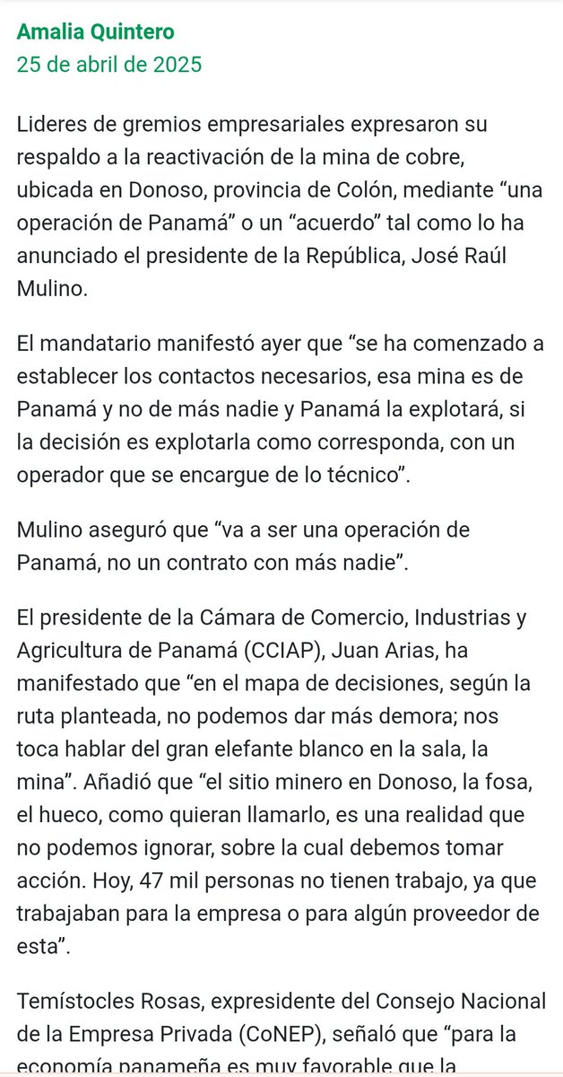 Así se fabrica el consenso. El titular tendencioso sugiere que mínimo hay algún estudio donde se ve un crecimiento del apoyo, o que se suman organizaciones que antes rechazaban, o algo. Pero habla del apoyo de los mismos sectores que siempre han querido/se benefician de la mina.