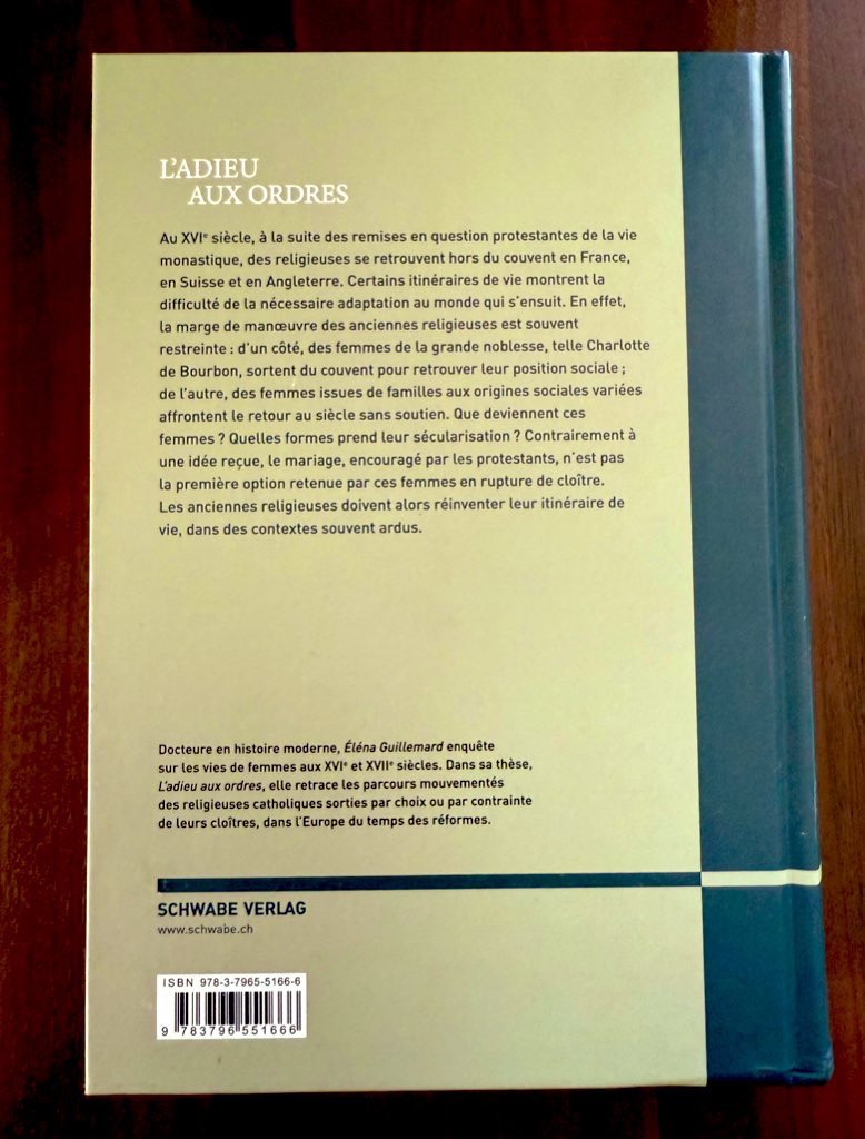 Une enquête passionnante d’Éléna Guillemard sur les motivations et les modalités de sorties du cloître à l’époque moderne. 

L’ouvrage vient de paraître chez Schwabe.