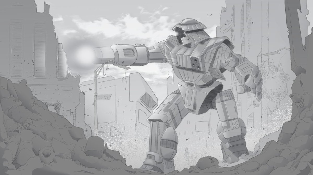 Victor Steiner-Davion (@ardan_blade) on Twitter photo A Victor maneuvers through the debris of a ruined city, using it's high mobility to excellent effect while getting into range with its AC/20.
A huge thank you to <a href="/ArtClodBruce/">Bruce Patnaude</a> for another wonderful piece of art for the Red Action TRO! Be sure to support the project on Ko-fi! A Victor maneuvers through the debris of a ruined city, using it's high mobility to excellent effect while getting into range with its AC/20.
A huge thank you to <a href="/ArtClodBruce/">Bruce Patnaude</a> for another wonderful piece of art for the Red Action TRO! Be sure to support the project on Ko-fi!