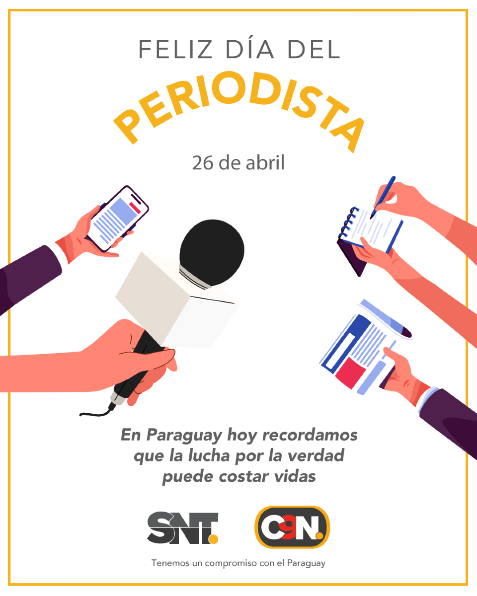 ¡Feliz Día del Periodista Paraguayo! ✍️🎙✨

Hoy 26 de abril celebramos a quienes con compromiso y valentía llevan la verdad a cada rincón del país.
Recordamos también a Santiago Leguizamón, ejemplo eterno de lucha y pasión por un Paraguay mejor 🇵🇾✨️

¡Salud a nuestros