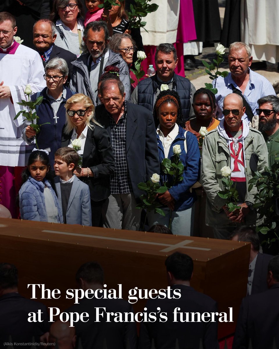 Forty special guests, all holding white roses and representing homeless people, migrants, prisoners and transgender people, formed an honor guard and paid their respects as pallbearers carried Pope Francis’s coffin inside St. Mary Major Basilica. 

Throughout his papacy, Francis