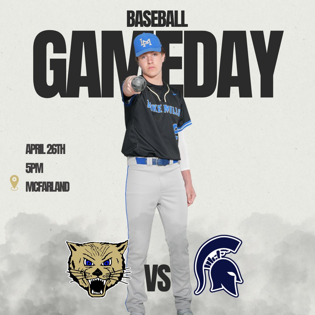 Lake Mills Baseball heads to McFarland for two games today!
Game 1: 12:30 PM – Lake Mills vs. Pewaukee
Game 2: 2:30 PM – McFarland vs. Lake Mills
JV will also be playing at the same time. #LCatPride