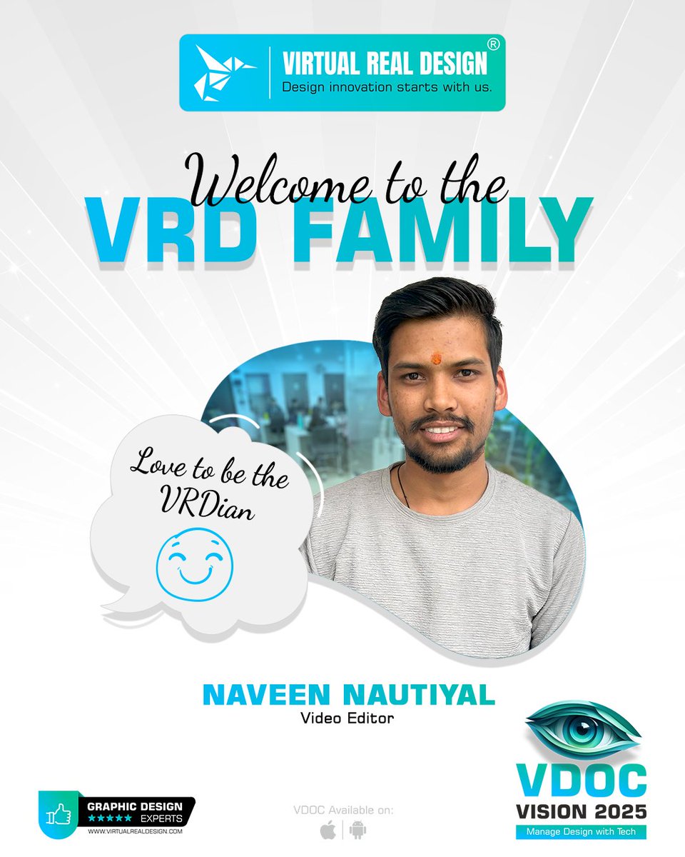 VRD40's tweet image. Welcome to the 𝗩𝗥𝗗 𝘁𝗲𝗮𝗺, 𝗡𝗮𝘃𝗲𝗲𝗻 𝗡𝗮𝘂𝘁𝗶𝘆𝗮𝗹 & 𝗦𝗿𝗶𝘀𝗵𝘁𝗶 𝗚𝘂𝘀𝗮𝗶𝗻!🌟 We’re excited to have you with us and can’t wait to create amazing work together.
#VRD #VirtualRealDesign #welcome #welcometotheteam #graphicdesign #graphicdesigner #videoeditor #design