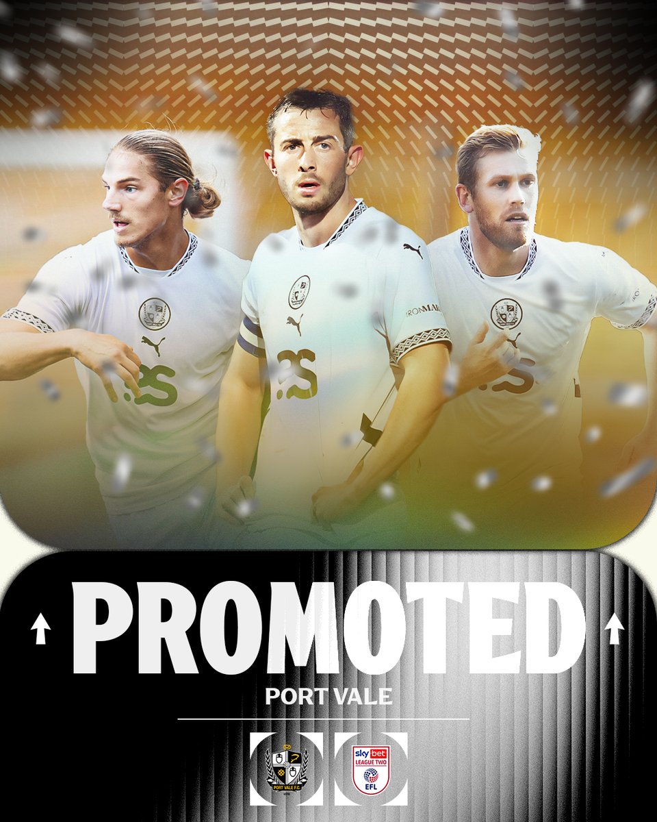SkyBetLeagueTwo's tweet image. PORT VALE have secured PROMOTION ⏫👏

#EFL | #SkyBetLeagueTwo