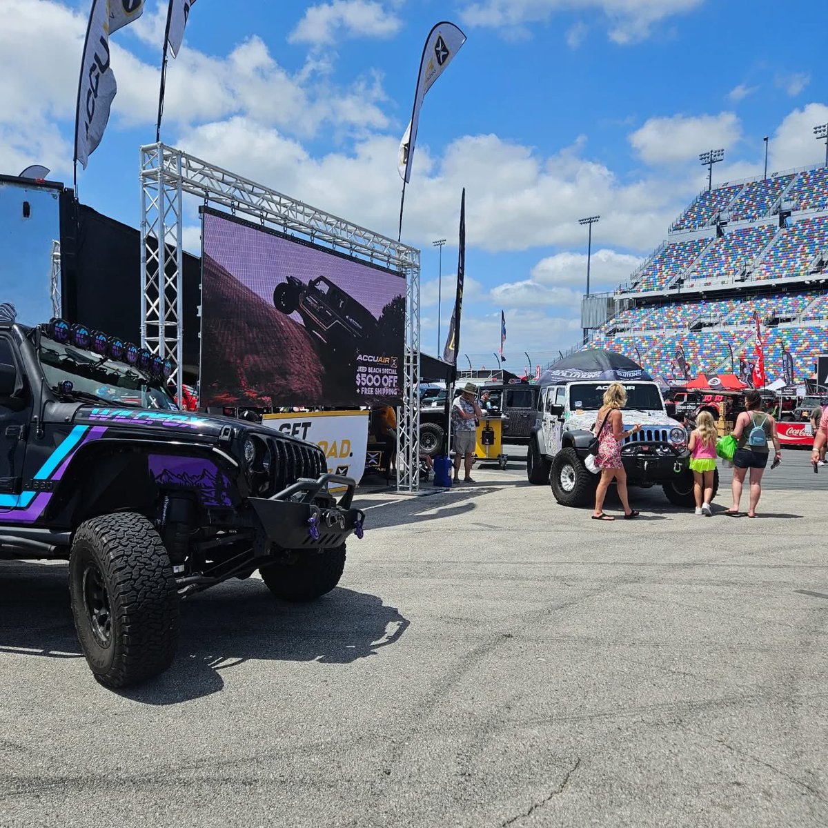AccuAir's tweet photo. Daytona Jeep Beach going down! Come see us.
#accuair
#accuairoffroad
#dynamicliftkit
#getoffroad https://t.co/TC1pZpz3IM