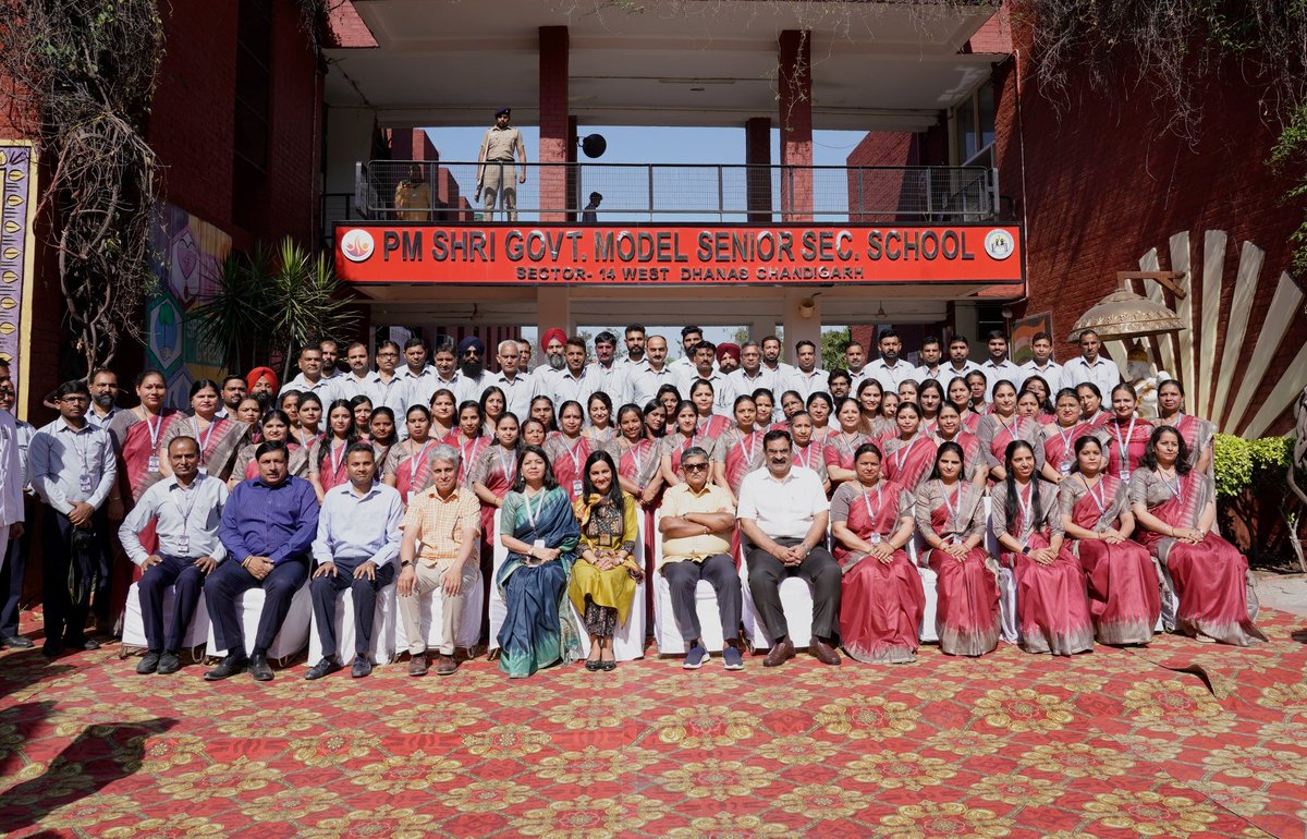 chandigarh_admn's tweet photo. In a significant move towards enhancing the professional environment within educational institutions, the Chandigarh Education Department acting on the advice of the Administrator UT Chandigarh has implemented and inducted an elegant uniform for teachers across government schools. This initiative has been first introduced in the PM Shri Government Model Senior Secondary School, Sector-14,  Dhanas, Chandigarh and has garnered high praise from Sh. Gulab Chand Kataria, Governor of Punjab and Administrator of UT Chandigarh.