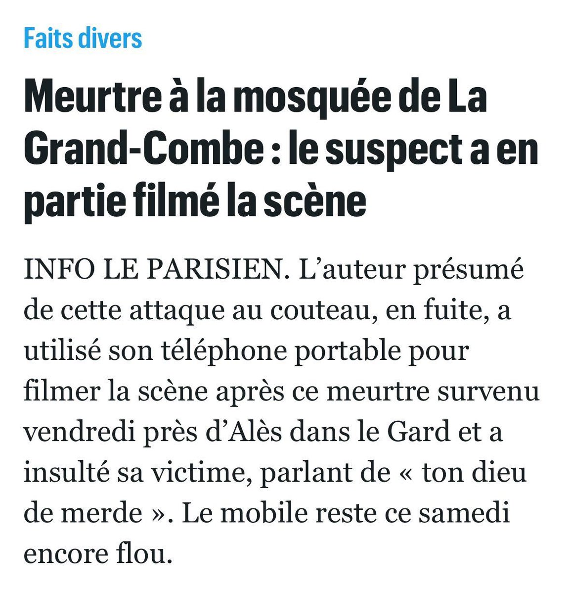Mdr en France quand tu t’embrouilles devant une boulangerie tenue par des juifs c’est antisemitisme direct dans tous les journaux.

Mais quand tu plantes un musulman dans une mosquée en disant « Ton Dieu de merde ». C’est juste un mobile un peu flou.