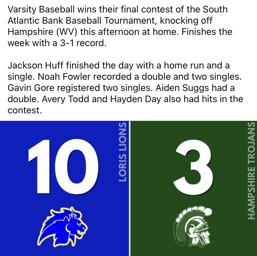 Loris Lions Baseball tweet media