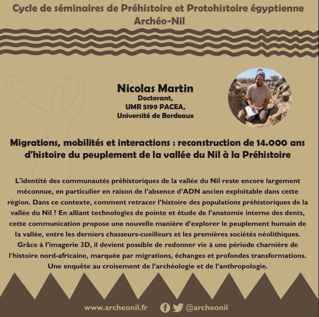 ArcheoNil's tweet image. 📆 Notre prochain séminaire Archéo-Nil aura lieu en ligne, en français, le vendredi 16 mai à 13h ! Nous accueillerons Nicolas Martin.
📝 Inscrivez-vous avec le formulaire (forms.gle/aYuwrB1i6sg6Nn…) ou en envoyant un mail à seminaire@archeonil.fr.