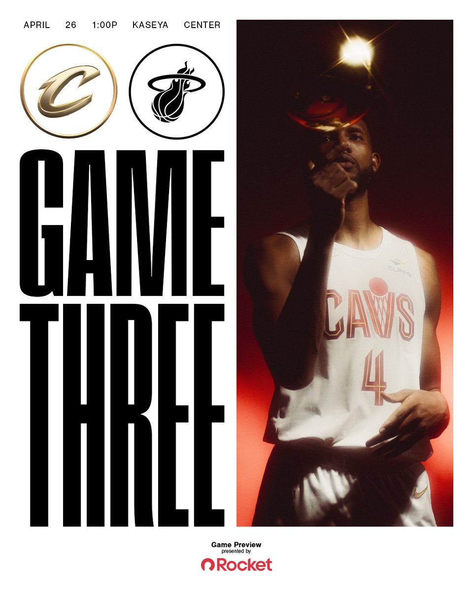 Cleveland Cavaliers (@cavs) on Twitter photo ROUND 1, GAME 3.
π 1:00PM ET
πΊ <a href="/NBAonTNT/">NBA on TNT</a>, <a href="/FanDuelSN_CLE/">FanDuel Sports Network Cleveland</a>
π» <a href="/wmms/">100.7 WMMS</a>, WAKS-HD2 (Real 106.1 Only)
π° tinyurl.com/3k7r35n4
<a href="/RocketOTD/">Rocket</a> | #LetEmKnow ROUND 1, GAME 3.
π 1:00PM ET
πΊ <a href="/NBAonTNT/">NBA on TNT</a>, <a href="/FanDuelSN_CLE/">FanDuel Sports Network Cleveland</a>
π» <a href="/wmms/">100.7 WMMS</a>, WAKS-HD2 (Real 106.1 Only)
π° tinyurl.com/3k7r35n4
<a href="/RocketOTD/">Rocket</a> | #LetEmKnow