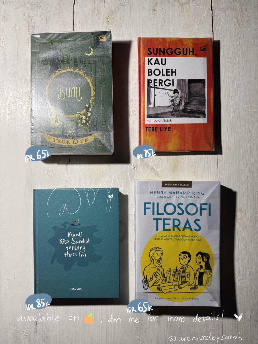 bjiru's tweet image. wts want to sell novel bahasa buku indo inggris eng komik buku anak

📍Bogor
available via 🍊, dm for more info🩷

t. preloved buku, buku bekas, novel, komik