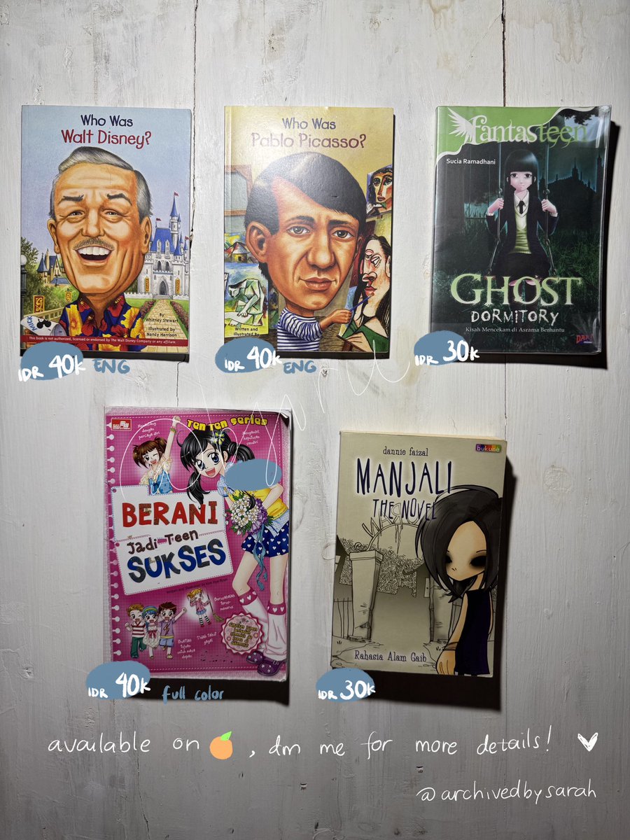 bjiru's tweet image. wts want to sell novel bahasa buku indo inggris eng komik buku anak

📍Bogor
available via 🍊, dm for more info🩷

t. preloved buku, buku bekas, novel, komik