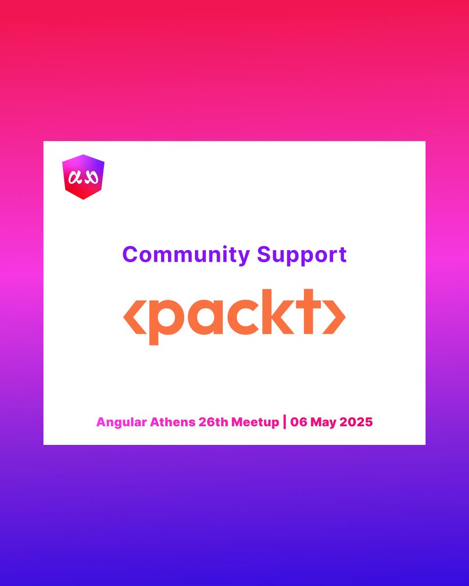 AngularAthens (@athensangular) on Twitter photo Awesome news!
<a href="/PacktPublishing/">Packt Publishing</a> is joining us as a Community Supporter and bringing books to give away at our May 6th meetup!
We appreciate your ongoing support! 🙏
📅 May 6th, 7:00 PM EEST
📍 Impact Hub Athens
🔗 meetup.com/angular-athens…
#AngularAthens #Meetup Awesome news!
<a href="/PacktPublishing/">Packt Publishing</a> is joining us as a Community Supporter and bringing books to give away at our May 6th meetup!
We appreciate your ongoing support! 🙏
📅 May 6th, 7:00 PM EEST
📍 Impact Hub Athens
🔗 meetup.com/angular-athens…
#AngularAthens #Meetup