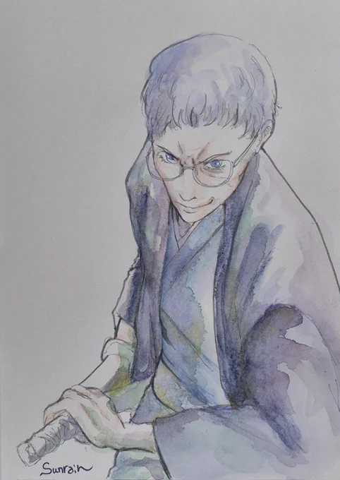 これはあざらしさんの下絵を元に線画描いて水彩で塗ったやつ。うきうき雪親おじいちゃんは日本刀も扱えそうだよね!というイメージで描いてもらったのですよー