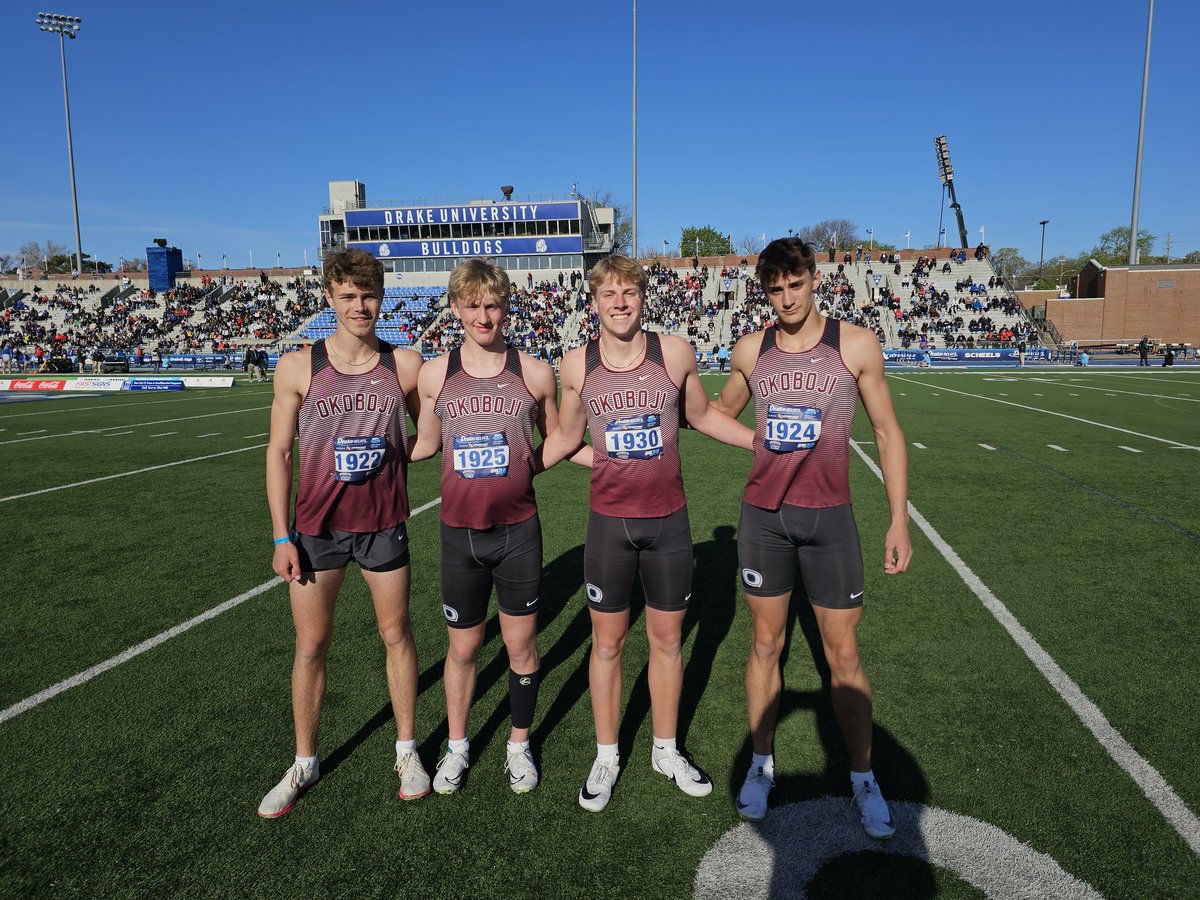 CJ Eilers (@cjeilers) on Twitter photo The <a href="/BojiBoysTrack/">BojiBoysTrack</a> shuttle hurdle relay finish 12th with a time of 1:00.45 on the final day of the 2025 Drake Relays. Treynor the only 2A team ahead of the Pioneers. Exciting relay to watch.
4x1s coming up in an hour. Both Okoboji & Spirit Lake have boys & girls competing The <a href="/BojiBoysTrack/">BojiBoysTrack</a> shuttle hurdle relay finish 12th with a time of 1:00.45 on the final day of the 2025 Drake Relays. Treynor the only 2A team ahead of the Pioneers. Exciting relay to watch.
4x1s coming up in an hour. Both Okoboji & Spirit Lake have boys & girls competing