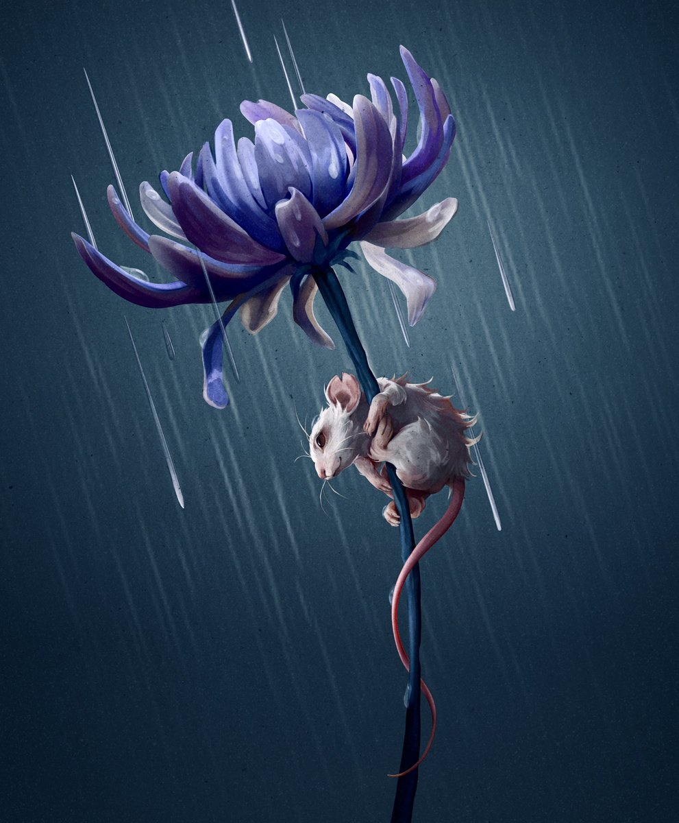 mszhurnakova's tweet image. Quick rainy doodle: Mouse under the flower🐁☔️