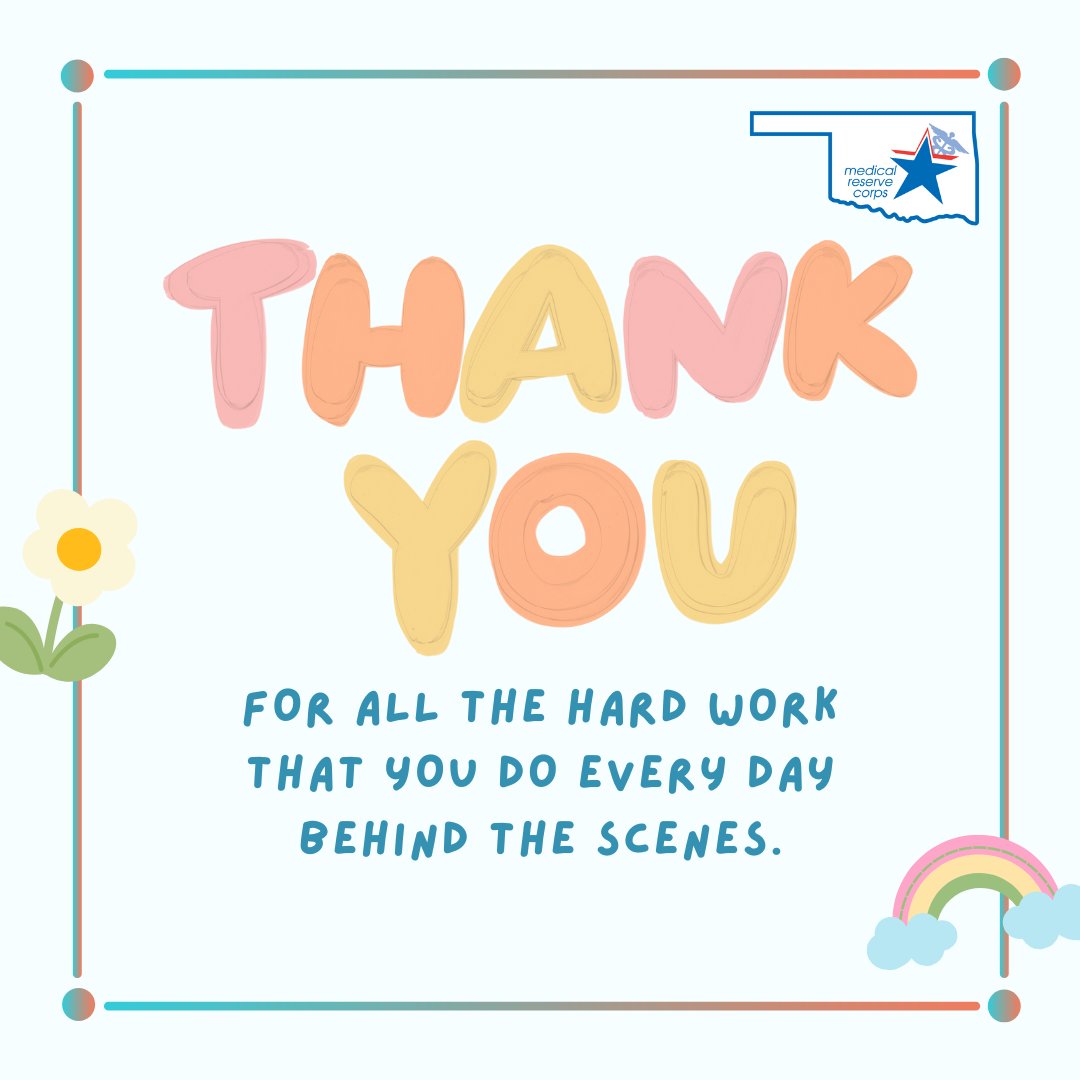 As Volunteer Appreciation Week comes to a close, we want to take a moment to say a heartfelt THANK YOU to every single member of the Oklahoma Medical Reserve Corps (OKMRC). 💙👏 Your time, skills, and compassion don’t go unnoticed.👏 
#ServeWithHeart