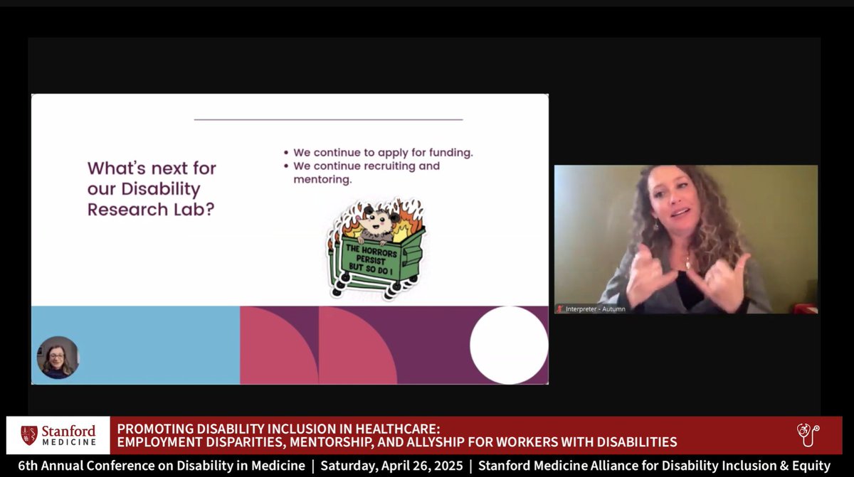 Stanford SMADIE (@stanfordsmadie) on Twitter photo "As this little adorable possum in a trash can on fire says, the horrors persist, but so do, and so will I our disability research lab as long as I can keep it going. So we would love to have you join us.
- <a href="/DrKaraAyers/">Kara Ayers</a> in our 4th session
#SMADIE25
#DocsWithDisabilities "As this little adorable possum in a trash can on fire says, the horrors persist, but so do, and so will I our disability research lab as long as I can keep it going. So we would love to have you join us.
- <a href="/DrKaraAyers/">Kara Ayers</a> in our 4th session
#SMADIE25
#DocsWithDisabilities