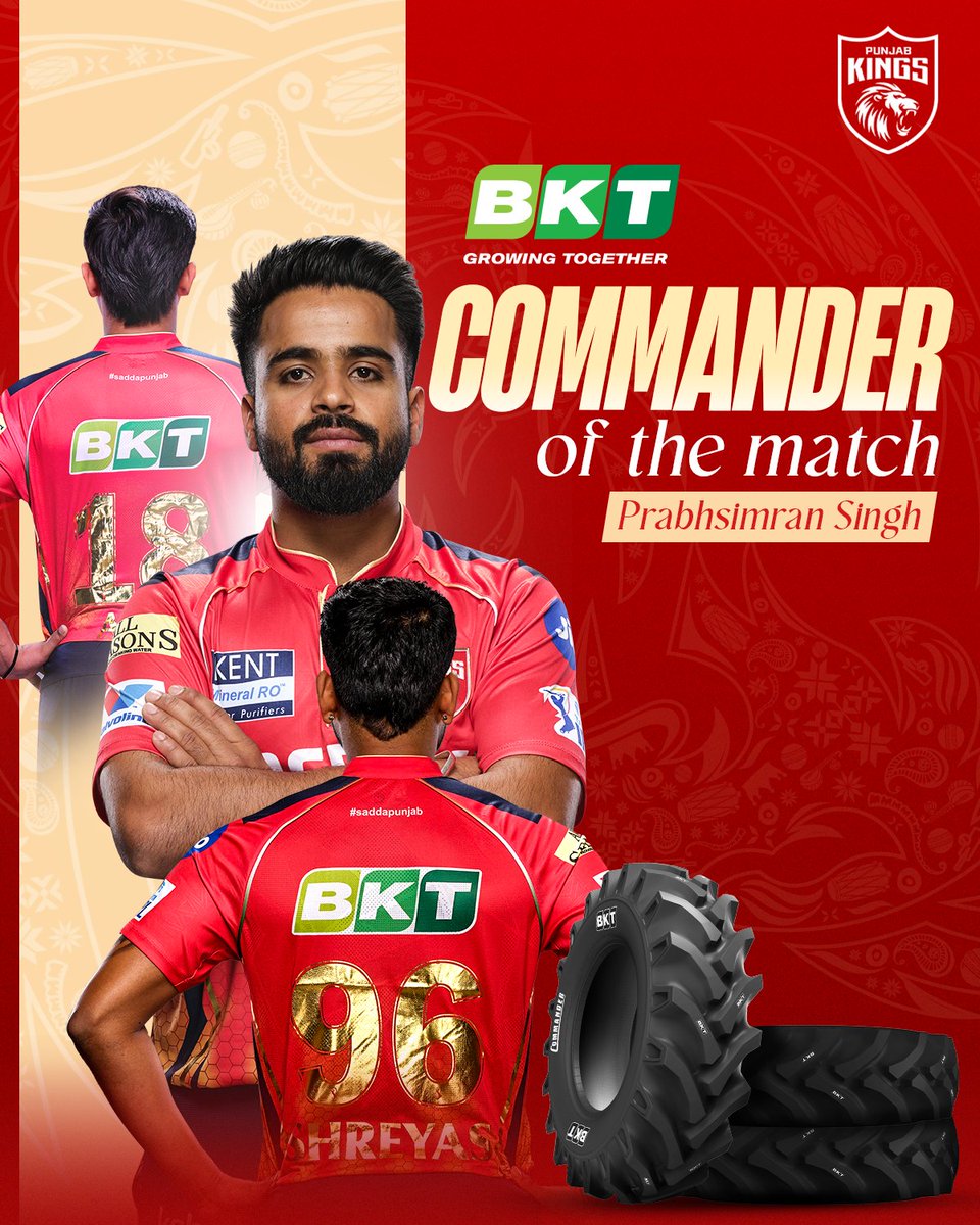 PunjabKingsIPL's tweet image. 𝐏𝐫𝐚𝐛𝐡 𝐏𝐨𝐰𝐞𝐫 on full display! 💪

Prabhsimran Singh is our @BKTtires Commander of the Match for his fiery innings that set the tone! 🔥

#PrabhsimranSingh #KKRvPBKS #BKTTires #PunjabKings #BasJeetnaHai