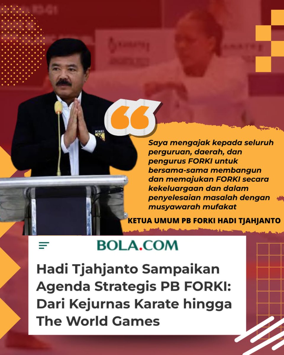 Ketum PB FORKI Hadi Tjahjanto sampaikan agenda strategis PB FORKI yaitu dari Kejurnas Karate hingga The World Games..

#HadiTjahjanto #Karate #JagaIndonesia