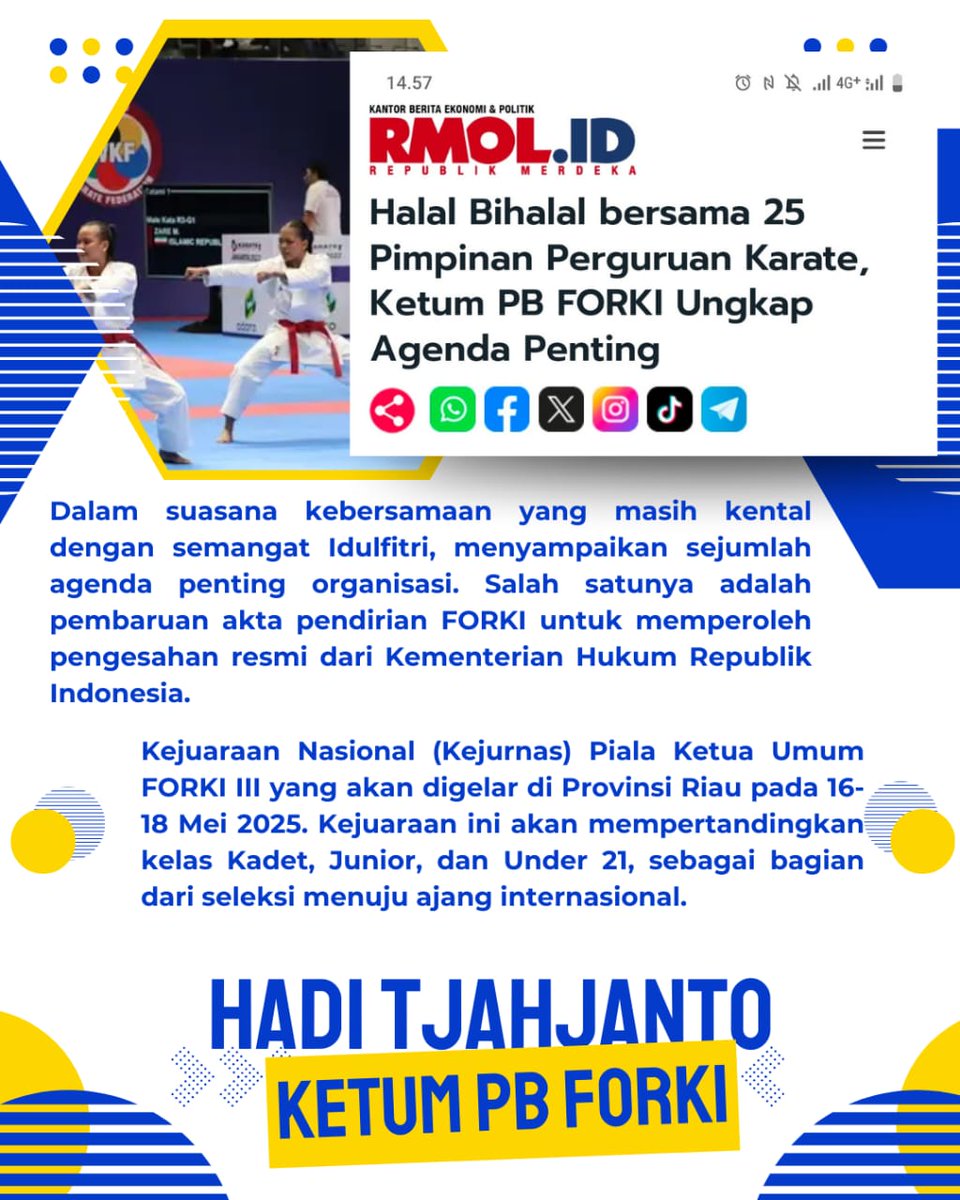 Halal bihalal bersama 25 pimpinan Perguruan Karate, Ketum PB FORKI Hadi Tjahjanto ungkap agenda penting.

#HadiTjahjanto #JagaIndonesia