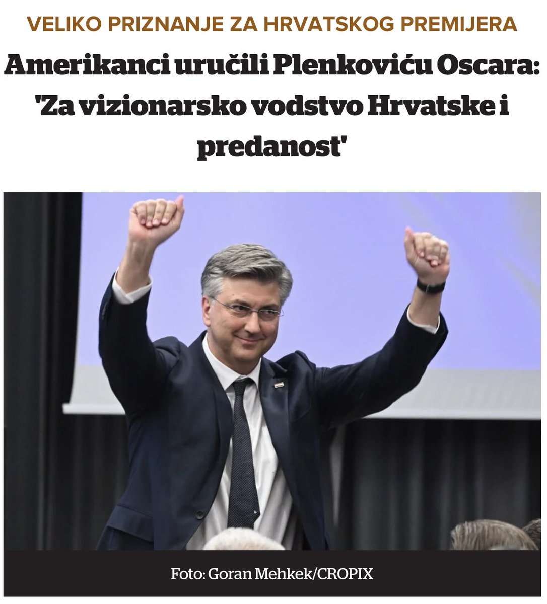 ODJECI. <a href="/AtlanticCouncil/">Atlantic Council</a>, jedan od najutjecajnijih think tankova u svijetu, objavio je da ove godine nagradu u kategoriji „Istaknuti lider“ dobiva <a href="/AndrejPlenkovic/">Andrej Plenković</a>! Čestitamo! 👏 👏

Prestižno priznanje za liderstvo, koje se na međunarodnoj političkoj sceni naziva „Washingtonskim